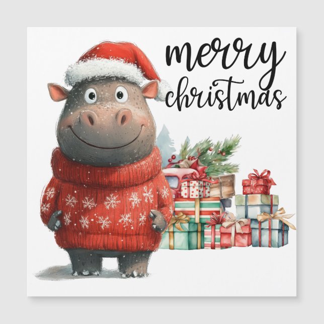 Carte Magnétique Hippo Thème de Noël pour Amoureux des animaux (Devant)