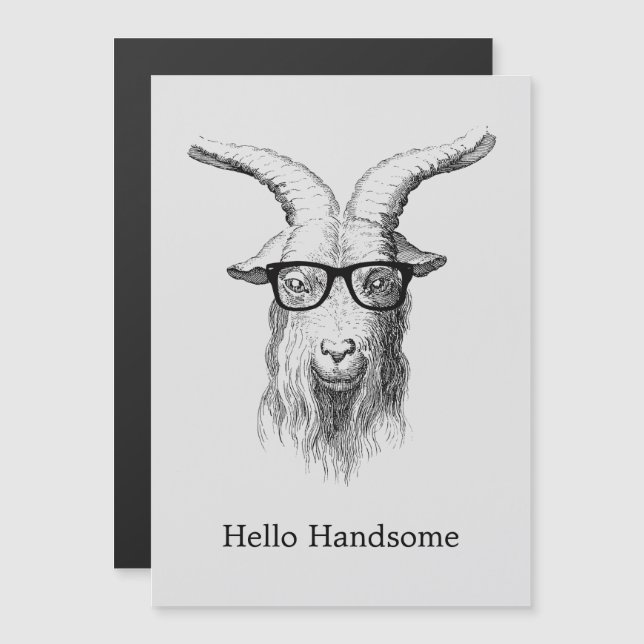 Carte Magnétique Hipster Chèvre Bonjour Handsome (Devant / Derrière)