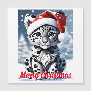 Carte Magnétique Hiver Snowy Père Noël mignonne Snow Leopard Cub No
