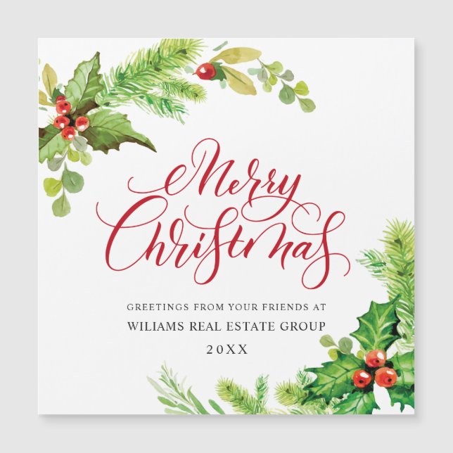 Carte Magnétique Holly Berry Accueil de Noël d'entreprise Magnétiqu (Devant)