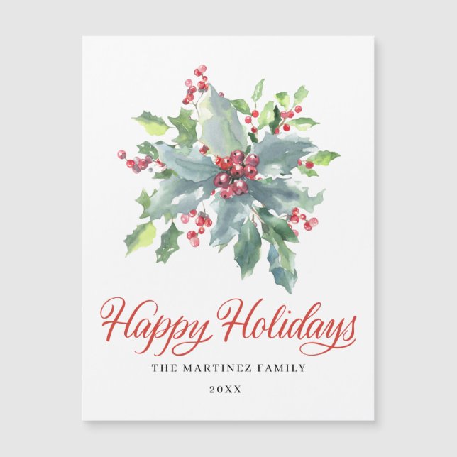 Carte magnétique Holly Berry Happy Holidays (Devant)