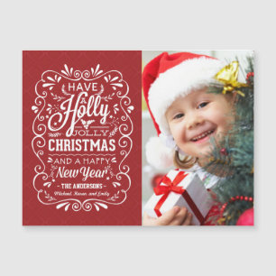 Carte Magnétique Holly Jolly Christmas Holiday Chalk Art Photo