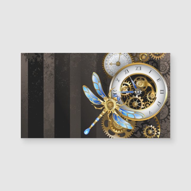 Carte Magnétique Horloge à vapeur avec libellule mécanique (Devant)