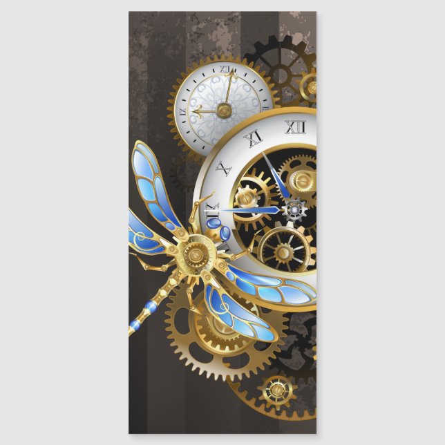 Carte Magnétique Horloge à vapeur avec libellule mécanique (Devant)