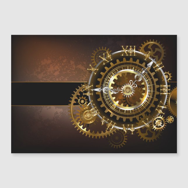 Carte Magnétique Horloge Steampunk avec des engrenages anciens (Devant)