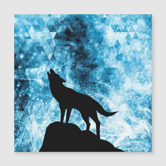 Carte Magnétique Howling Winter Wolf enneigé bleu fumée Abstraite (Devant)