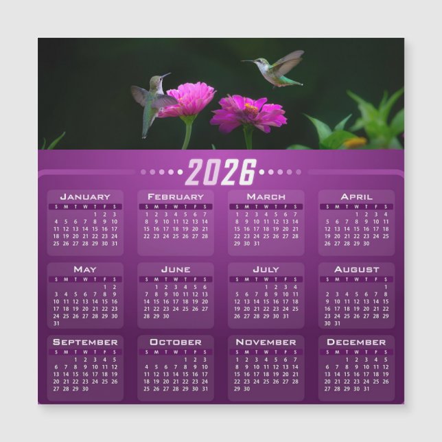 Carte Magnétique Hummingbirds In Garden Magnetic Calendar Card (Devant)