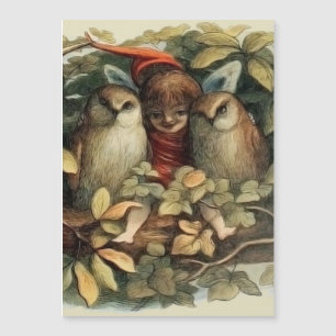 Carte Magnétique Illustration de la nature des hiboux et des fées e