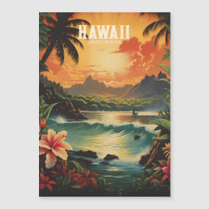 Carte Magnétique Illustration de voyage vintage Hawaii Tropical Bea