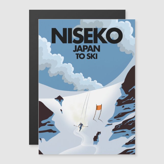 Carte Magnétique Impression ski Niseko Japon (Devant / Derrière)