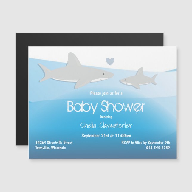 Carte magnétique Invitation Baby shower de requin  (Devant / Derrière)