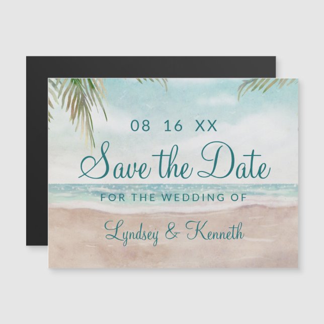 Carte Magnétique Island Breeze Painted Beach Wedding Enregistrer la (Devant / Derrière)