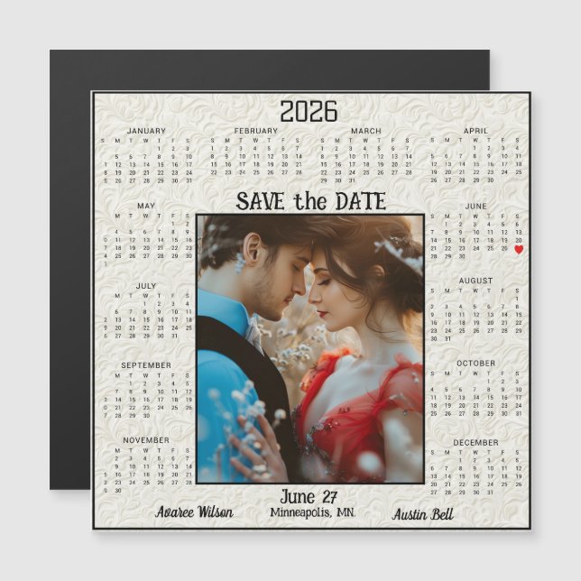 Carte Magnétique Ivory Embossed Save the Date Engaged Couple  (Devant / Derrière)