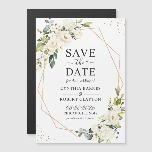 Carte Magnétique Ivory Green Floral Géométrique Enregistrer l'aiman (Devant / Derrière)