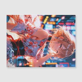 Carte Magnétique Japanese Cyberpunk Anime Girl Poster | Neon City