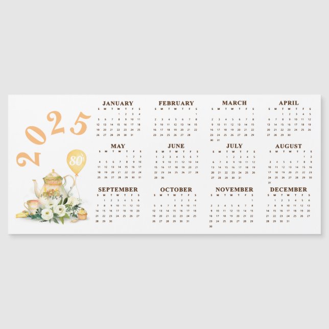 Carte Magnétique Jaune de thé Floral 2025 Calendrier (Devant)