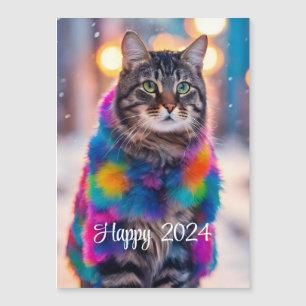 Carte Magnétique Jazzy Kitty en manteau de fourrure - Joyeux 2024