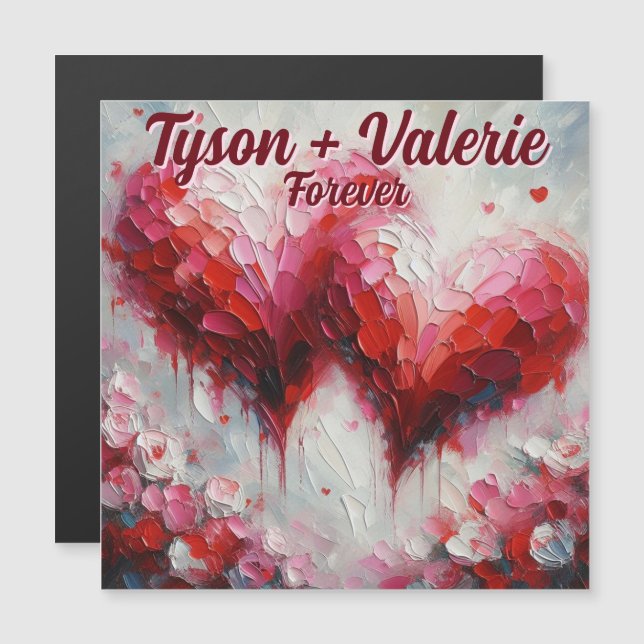 Carte Magnétique Je vous aime deux cœurs abstraits aimant personnal (Devant / Derrière)