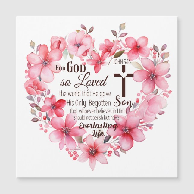 Carte Magnétique Jean 3:16 Verset biblique du cœur floral (Devant)