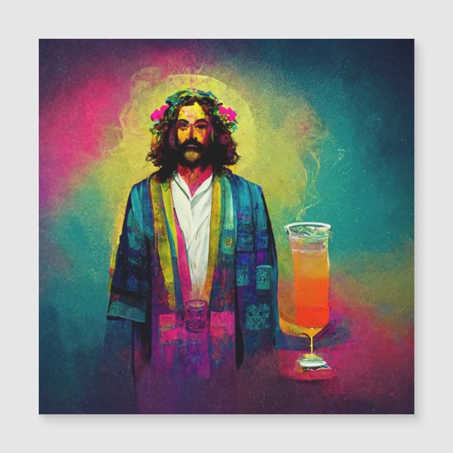 Carte Magnétique Jésus fabrique de grands cocktails (Devant)