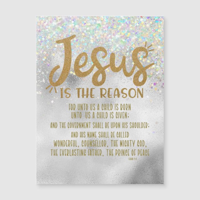Carte Magnétique Jésus Noël avec verset biblique d'Isaïe (Devant)