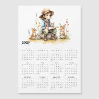 Jeune fille lit à lapins 2025 Calendrier magnétiqu