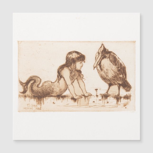 Carte Magnétique Jeune sirène et oiseau, église Frederick Etching (Devant)