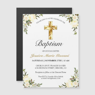 Carte Magnétique Joli Creme Rose Gold Cross Baptême