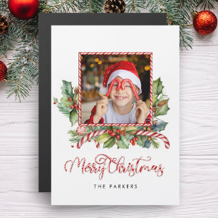 Carte Magnétique Joli Sucre de canne Joyeux Noël Floral Photo