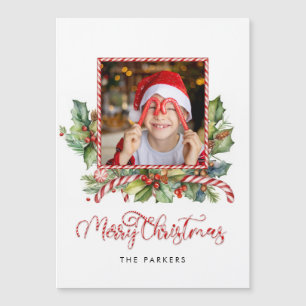 Carte Magnétique Joli Sucre de canne Joyeux Noël Floral Photo