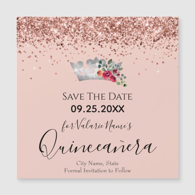 Carte Magnétique Jolie Parties scintillant rose Quinceanera Enregis (Devant)
