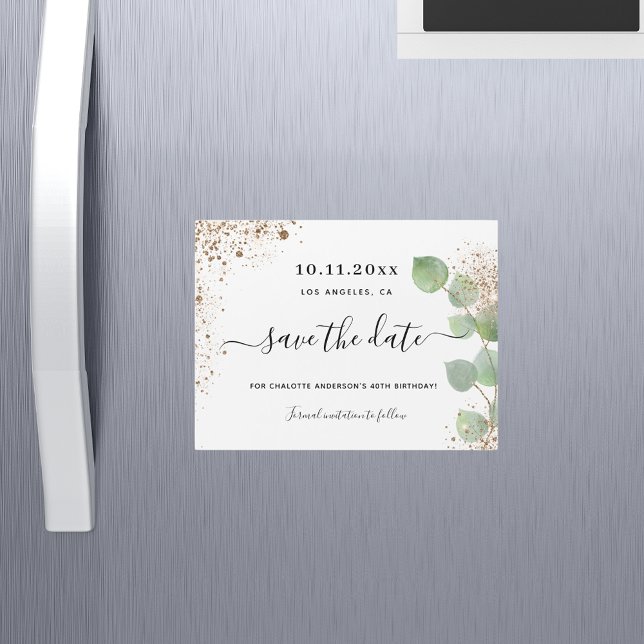 Carte Magnétique Jour d'anniversaire eucalyptus enregistrer la date (Créateur téléchargé)