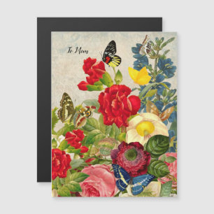 Carte Magnétique Jour des mères Jardin oeillets papillons Rose