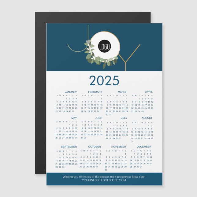 Carte Magnétique JOY Wreath Custom Logo Blue 2025 (Devant / Derrière)