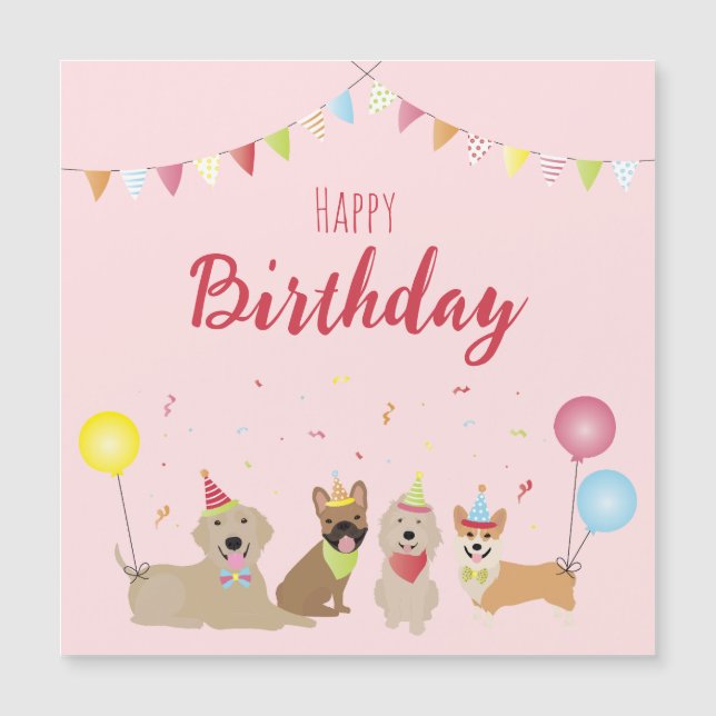 Carte Magnétique Joyeuse fête des chiens d'anniversaire (Devant)