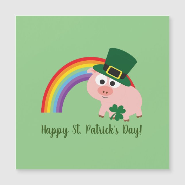 Carte Magnétique Joyeuse St. Patrick's Day Cute Leprechaun Pig Card (Devant)
