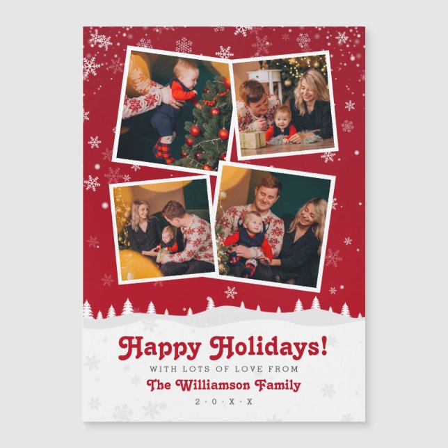 Carte Magnétique Joyeuses fêtes ! | Photos de Noël en rouge et blan (Devant)