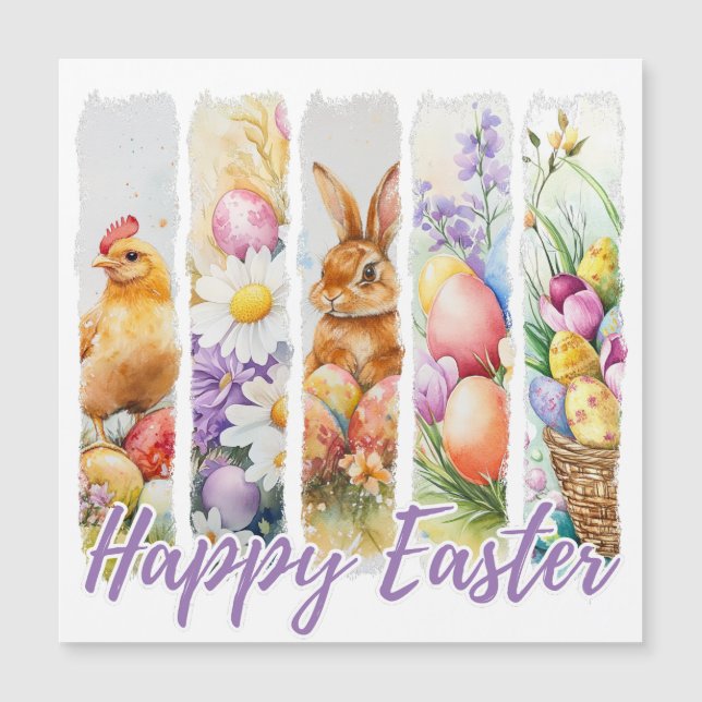 Carte Magnétique Joyeuses Pâques Design Aquarelle (Devant)