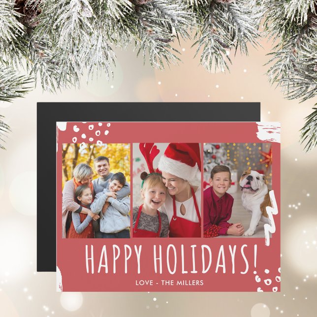 Carte Magnétique Joyeuses vacances Trois photos Noël de famille (Happy Holidays Three Photo Family Christmas Magnetic Card)