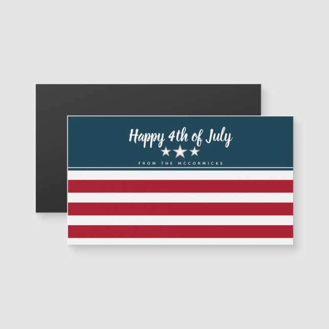 Carte Magnétique Joyeux 4 juillet Drapeau américain Nom patriotique (Devant / Derrière)