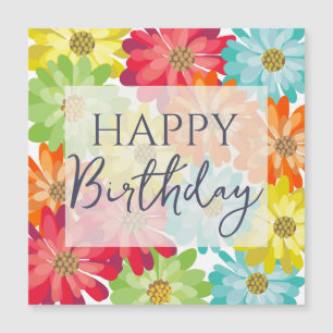Carte Magnétique Joyeux Anniversaire Fleurs de printemps colorées