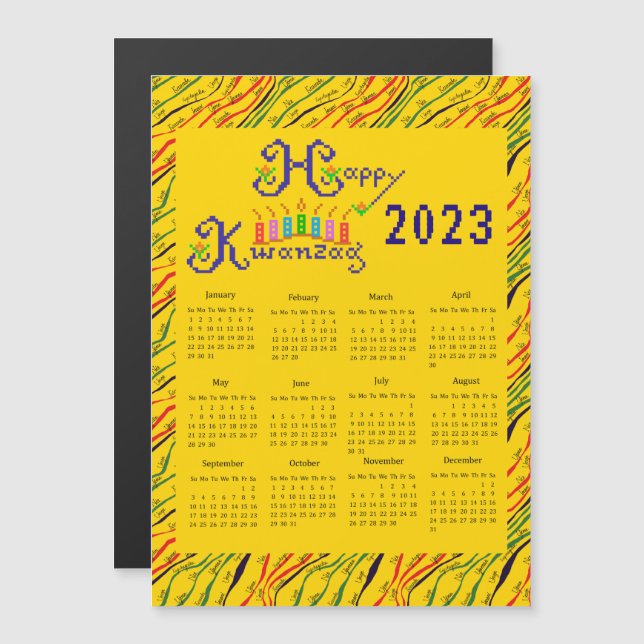 Carte Magnétique Joyeux Calendrier des mains de Kwanzaa (Devant / Derrière)