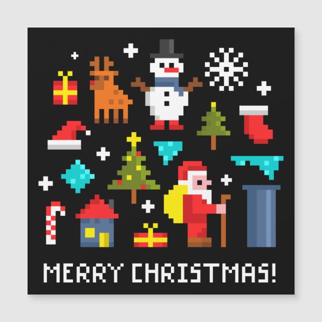 Carte Magnétique Joyeux dessins en pixels de Noël (Devant)