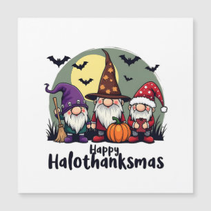 Carte Magnétique Joyeux Hallothanksmas Noël Gnomes d'Halloween