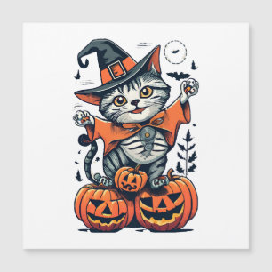 Carte Magnétique Joyeux Halloween Sorcière Chat
