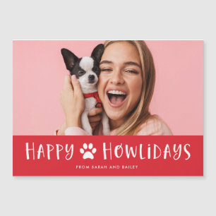 Carte Magnétique Joyeux Howlidays avec photo Noël de chien drôle