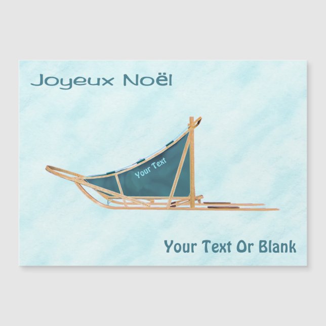 Carte Magnétique Joyeux Noё l - Chien traîné sur neige (Devant)