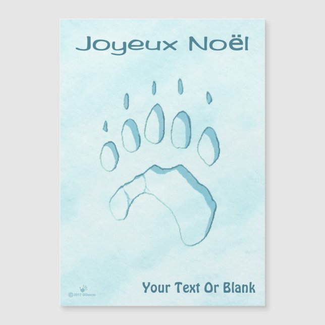 Carte Magnétique Joyeux Noё l - Empreinte de patte de l'ours polair (Devant)