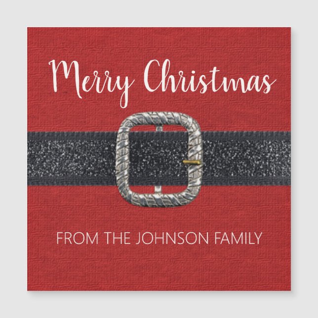 Carte Magnétique Joyeux Noël à la Ceinture de Père Noël (Devant)