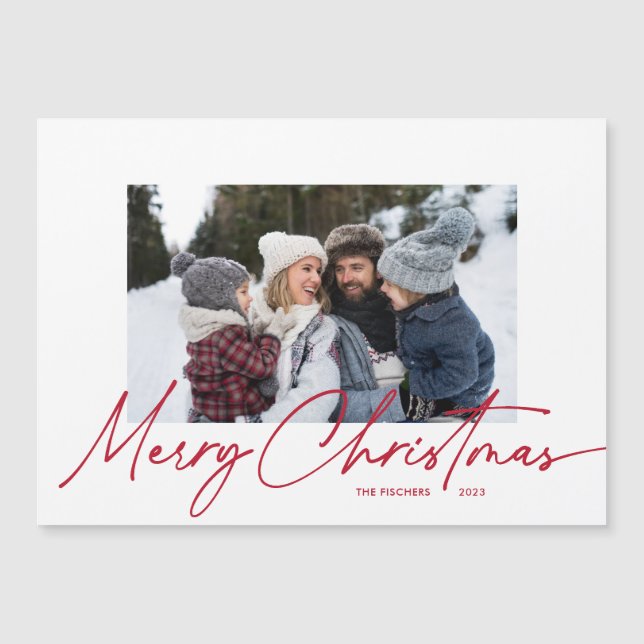 Carte Magnétique Joyeux Noël Calligraphie Script Simple Photo (Devant)